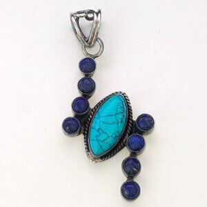 925 Sterling Silver, Lapis Lazuli & Turquoise Pendant